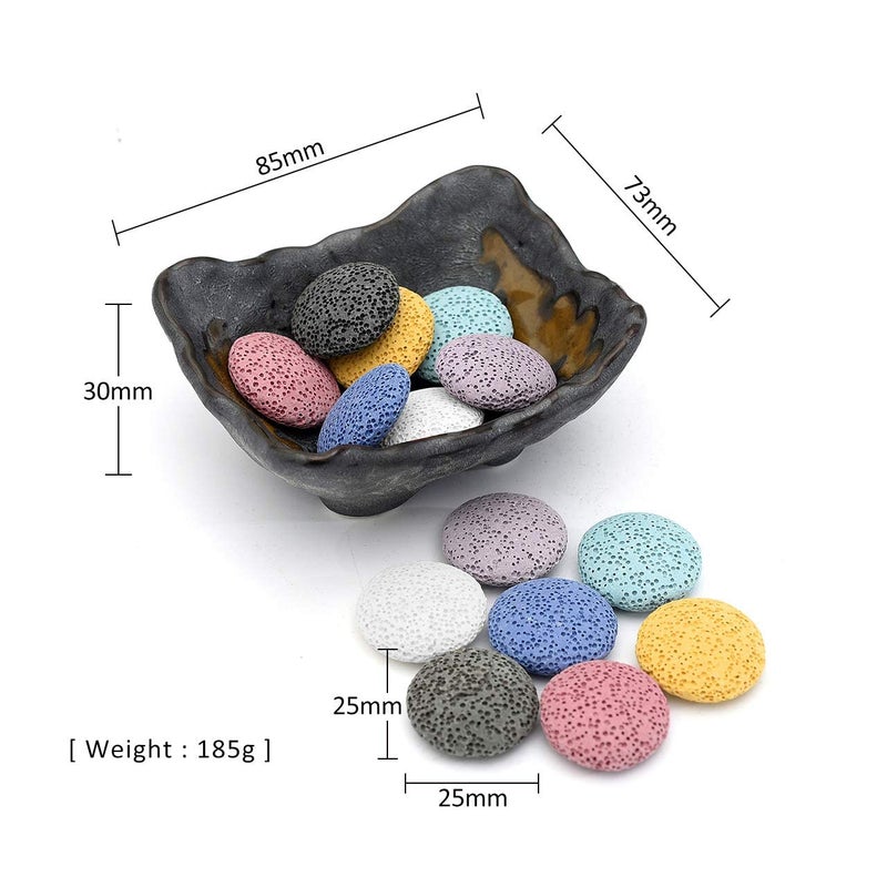 Top Plaza Lava Rock Stone Aromatherapy Essential Oil Diffuser Set Square Ceramic Fragrance Perfume Ware Bowl with 14Pcs Round Shape Lava Stone Beads - Image 5